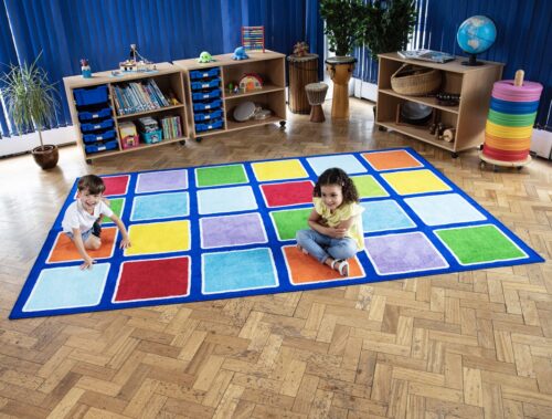 Rainbow Squares Rectangular Placement Carpet