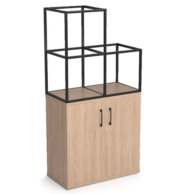 Stepped Double Column Grid Storage Frame with Base Cupboard - Image 2