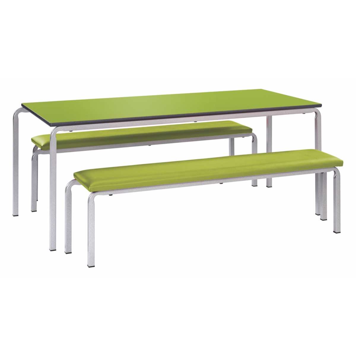 Gala dining table and bench set with stacking benches for school dining halls and classrooms