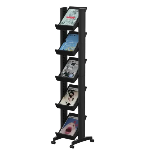 Fast Paper 5 Shelf Mobile Literature Display Narrow Black