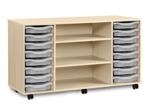 16 Single Tray Storage Unit with 2 Central Fixed Shelves