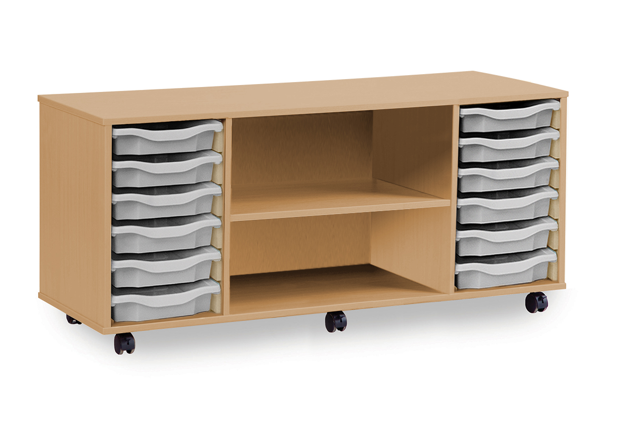 12 Single Tray Storage Unit with 1 Fixed Shelf