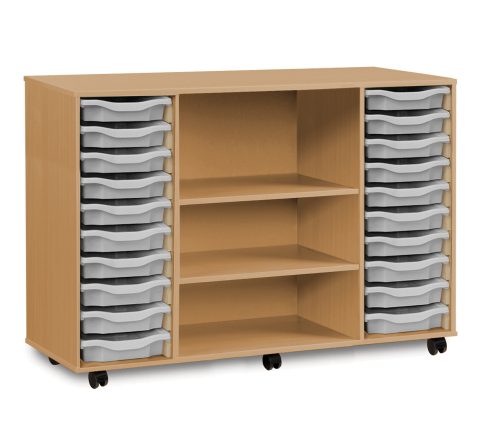 20 Single Tray Storage Unit with 2 Central Fixed Shelves