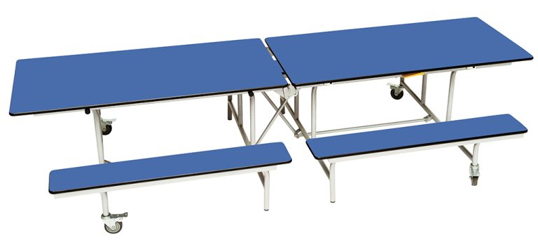 mobile folding school dining table with bench seating