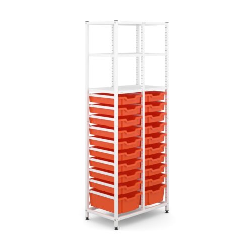 Gratnells Science Tall Double Frame with 4 shelves 2 deep trays and 18 shallow trays