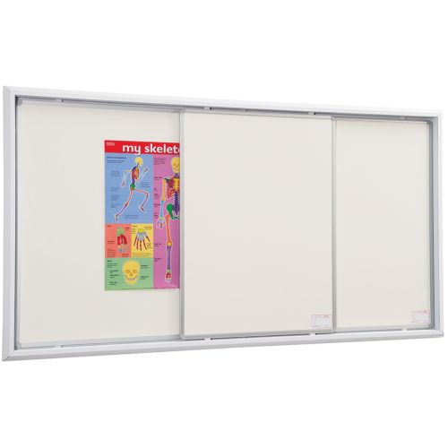 Sliding whiteboard system for classrooms with overlapping dry wipe boards