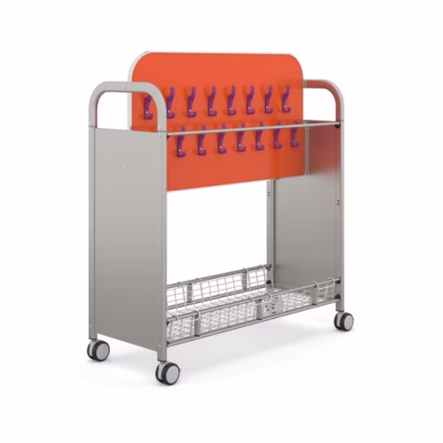 Callero Cloakroom Silver Trolley with coat hooks and lower wire basket for school cloakroom storage