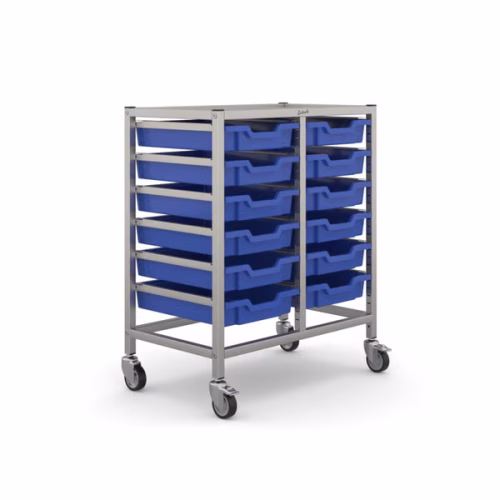 Science Bench Height Double Trolley – 12 Shallow Trays