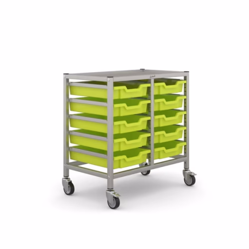 Science Under Bench Double Trolley – 10 Shallow Trays