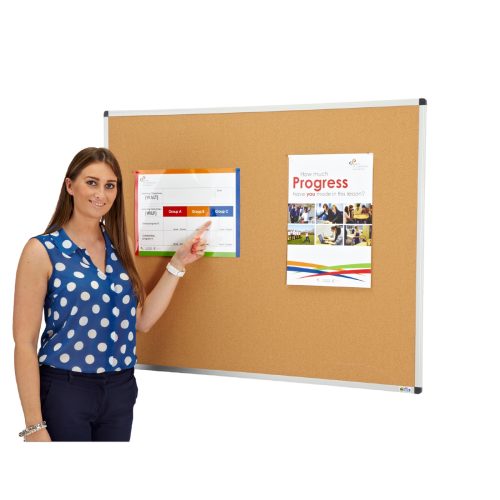 cork noticeboard with aluminium frame in classroom setting