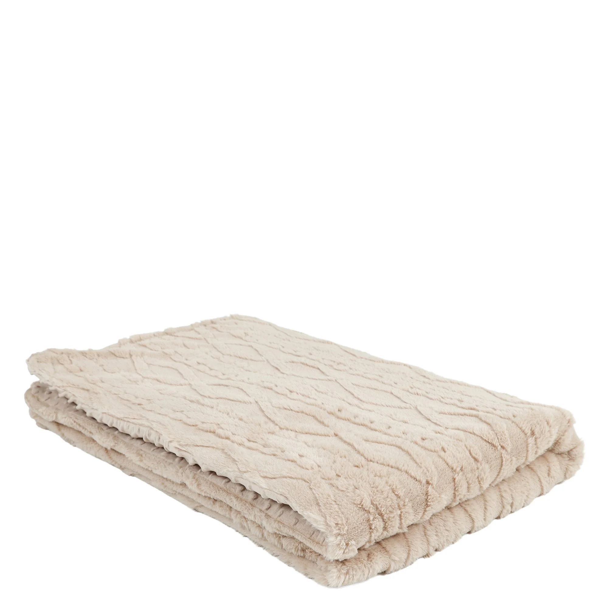 Cable knit faux fur weighted blanket folded, showing knit and fur sides