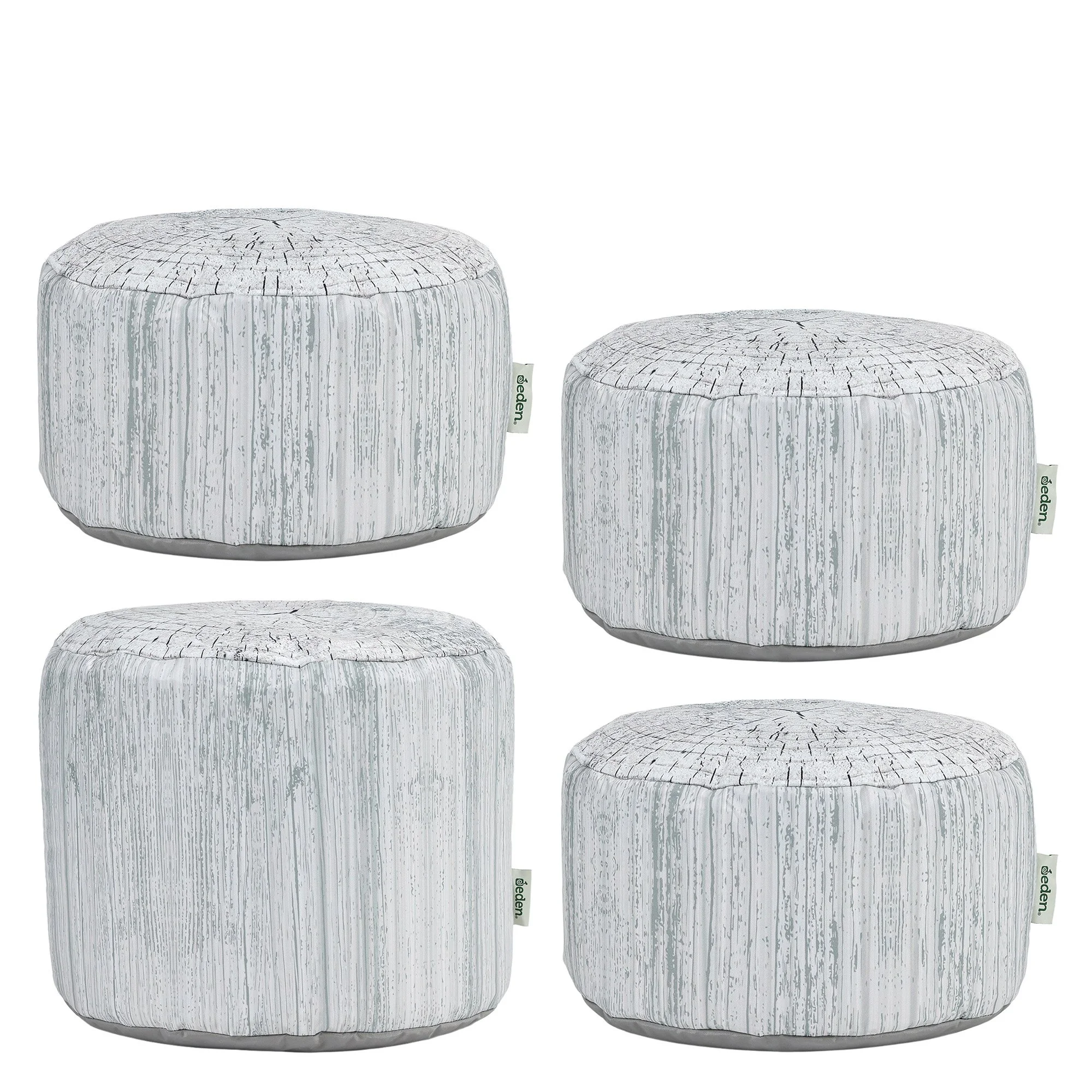 Driftwood print bean bag stool set with one large and three small stools in a classroom corner