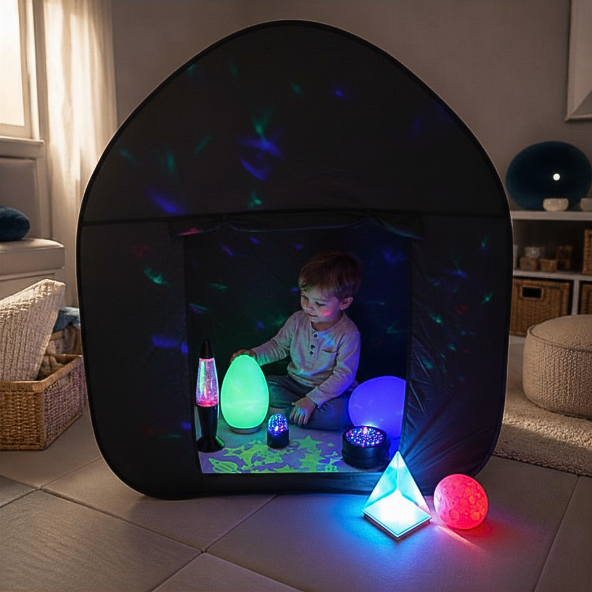 Black Sensory Pop-Up Tent for Den Making with Carry Case – 105cm