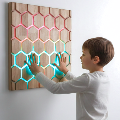 Playlearn touch interactive honeycomb sensory wall panel with colourful moving lights
