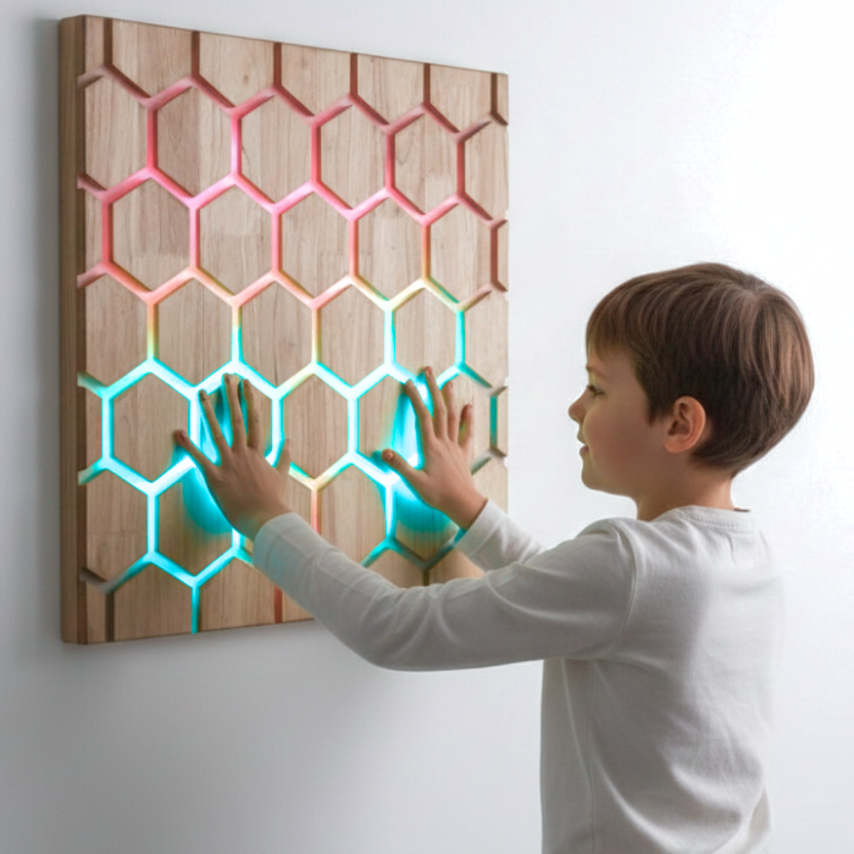 Playlearn touch interactive honeycomb sensory wall panel with colourful moving lights