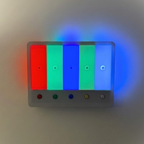 Aroma Sensory Panel with five colour-changing illuminated aroma chambers for sensory rooms and SEND environments.