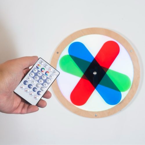 Sensory Colour Play Light Panel with interactive rotating RGB sections and sound-reactive LED lighting for sensory rooms and classrooms.