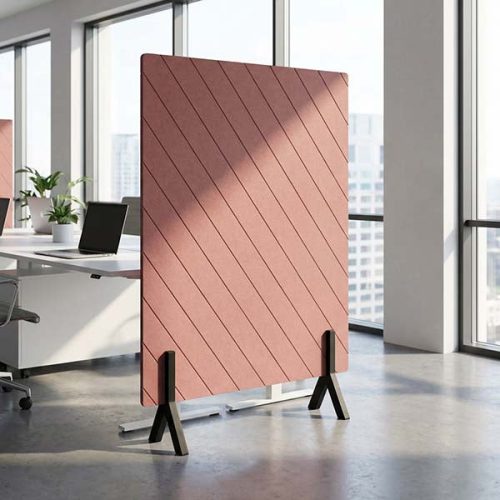 Freestanding diagonal groove acoustic office screen with wooden legs