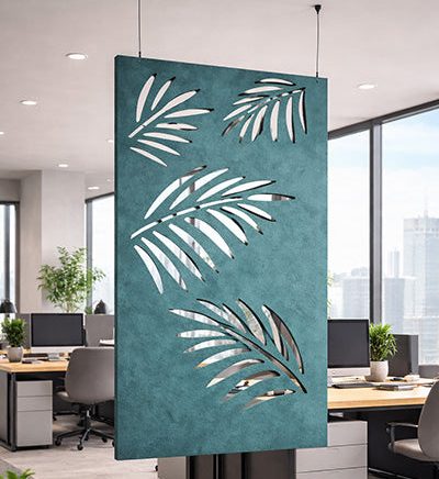 Palm Acoustic Hanging Divider suspended from the ceiling