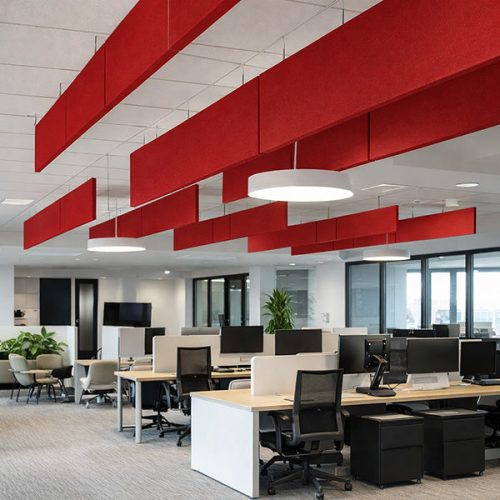 Vertical Oblong Acoustic Ceiling Raft suspended from a ceiling